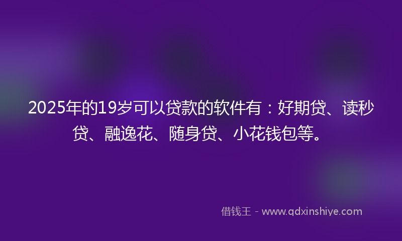 2025年的19岁可以贷款的软件有：好期贷、读秒贷、融逸花、随身贷、小花钱包等。