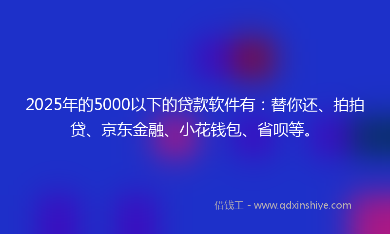2025年的5000以下的贷款软件有：替你还、拍拍贷、京东金融、小花钱包、省呗等。