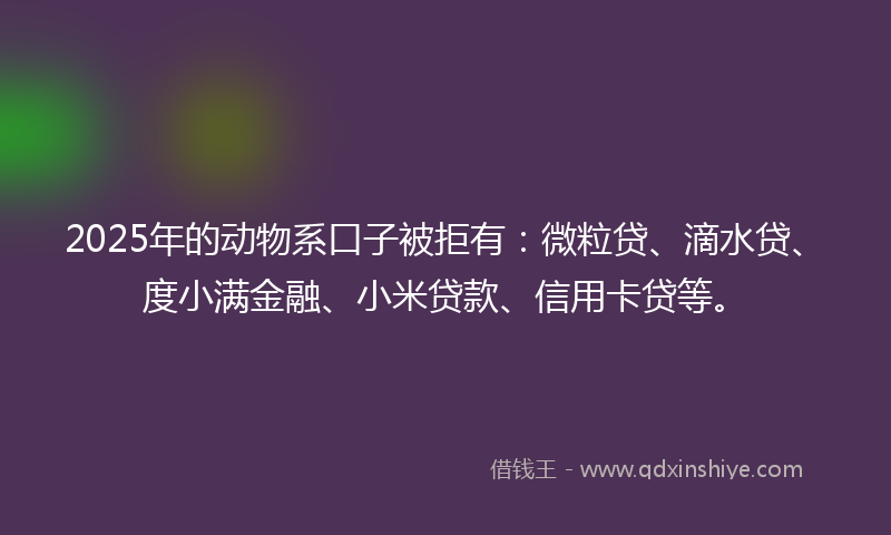 2025年的动物系口子被拒有：微粒贷、滴水贷、度小满金融、小米贷款、信用卡贷等。