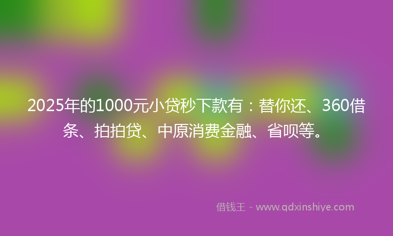 2025年的1000元小贷秒下款有：替你还、360借条、拍拍贷、中原消费金融、省呗等。