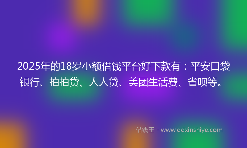 2025年的18岁小额借钱平台好下款有：平安口袋银行、拍拍贷、人人贷、美团生活费、省呗等。