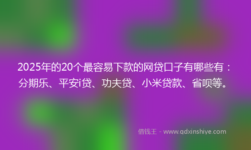 2025年的20个最容易下款的网贷口子有哪些有：分期乐、平安i贷、功夫贷、小米贷款、省呗等。