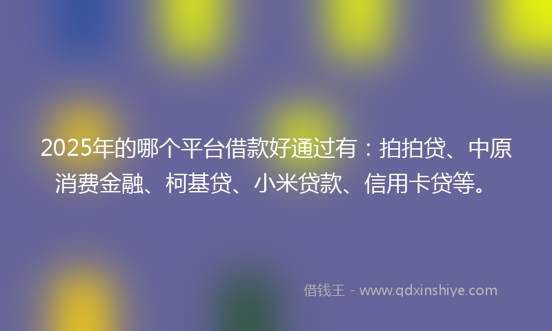 2025年的哪个平台借款好通过有：拍拍贷、中原消费金融、柯基贷、小米贷款、信用卡贷等。