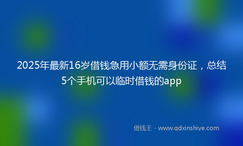 2025年最新16岁借钱急用小额无需身份证，总结5个手机可以临时借钱的app