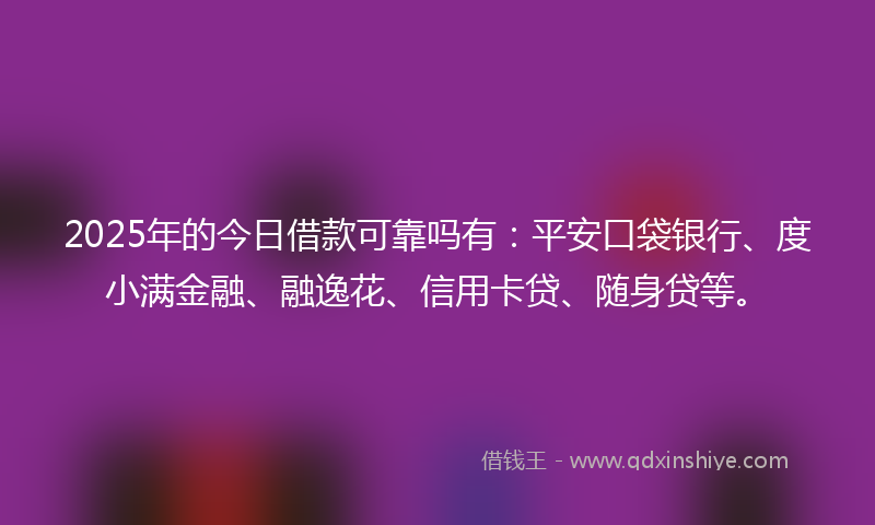 2025年的今日借款可靠吗有：平安口袋银行、度小满金融、融逸花、信用卡贷、随身贷等。