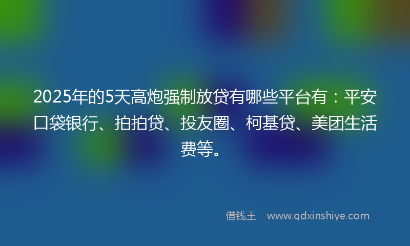 2025年的5天高炮强制放贷有哪些平台有：平安口袋银行、拍拍贷、投友圈、柯基贷、美团生活费等。