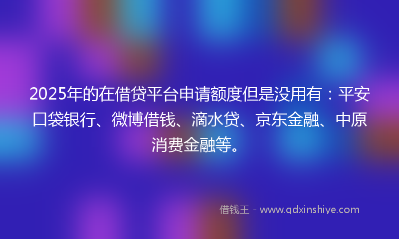 2025年的在借贷平台申请额度但是没用有：平安口袋银行、微博借钱、滴水贷、京东金融、中原消费金融等。