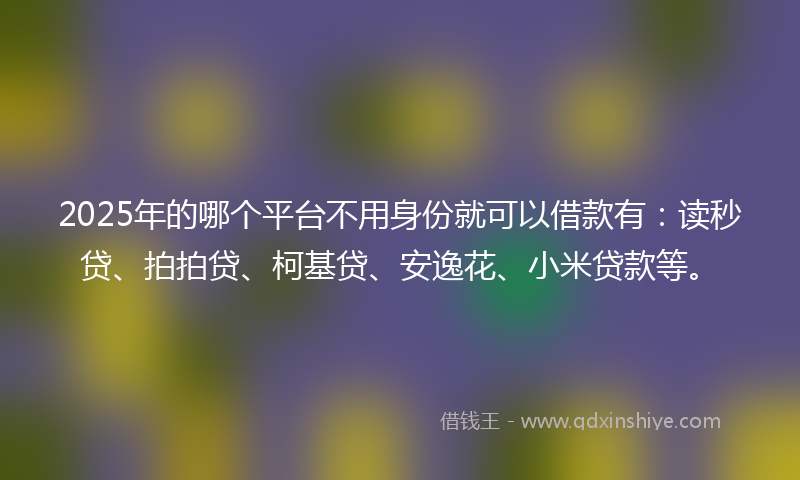 2025年的哪个平台不用身份就可以借款有：读秒贷、拍拍贷、柯基贷、安逸花、小米贷款等。