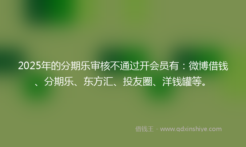 2025年的分期乐审核不通过开会员有：微博借钱、分期乐、东方汇、投友圈、洋钱罐等。