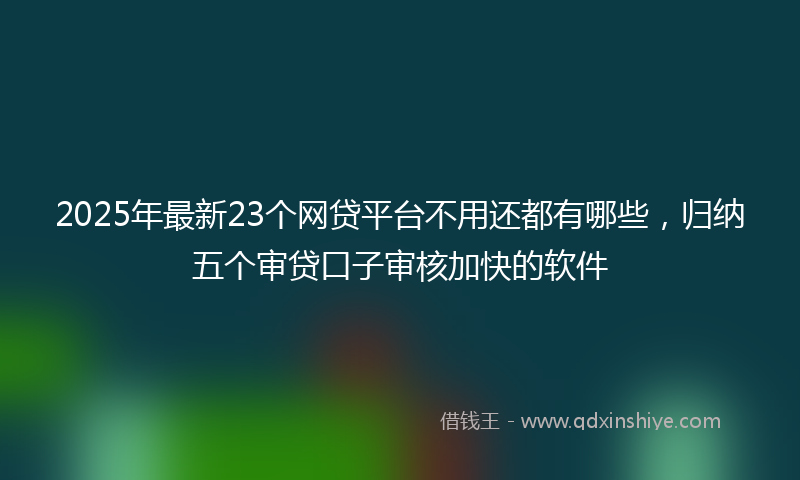 2025年最新23个网贷平台不用还都有哪些，归纳五个审贷口子审核加快的软件