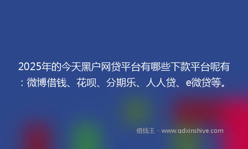 2025年的今天黑户网贷平台有哪些下款平台呢有：微博借钱、花呗、分期乐、人人贷、e微贷等。