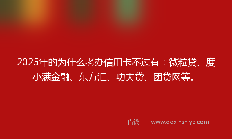 2025年的为什么老办信用卡不过有：微粒贷、度小满金融、东方汇、功夫贷、团贷网等。