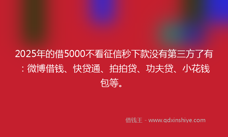 2025年的借5000不看征信秒下款没有第三方了有：微博借钱、快贷通、拍拍贷、功夫贷、小花钱包等。