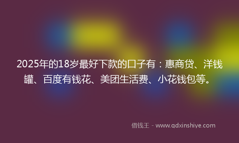 2025年的18岁最好下款的口子有：惠商贷、洋钱罐、百度有钱花、美团生活费、小花钱包等。