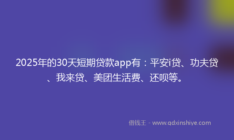 2025年的30天短期贷款app有：平安i贷、功夫贷、我来贷、美团生活费、还呗等。