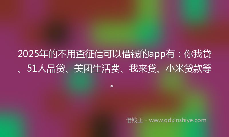 2025年的不用查征信可以借钱的app有：你我贷、51人品贷、美团生活费、我来贷、小米贷款等。