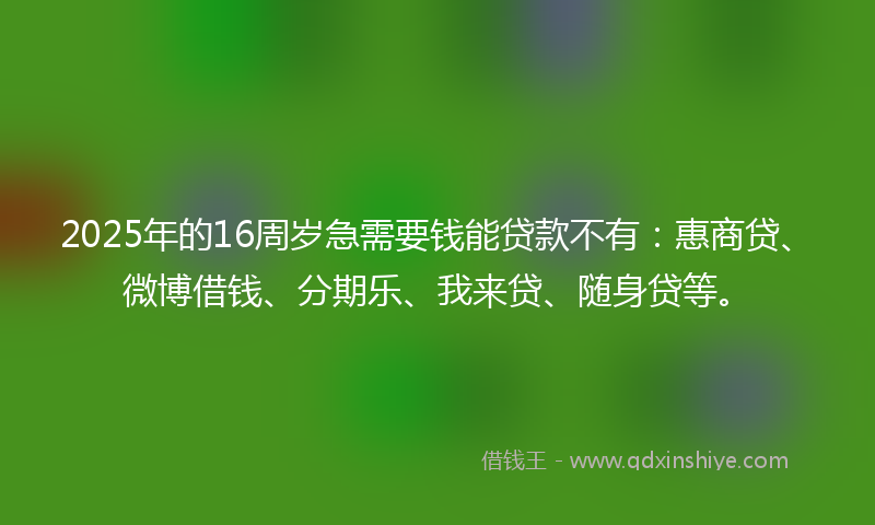 2025年的16周岁急需要钱能贷款不有：惠商贷、微博借钱、分期乐、我来贷、随身贷等。