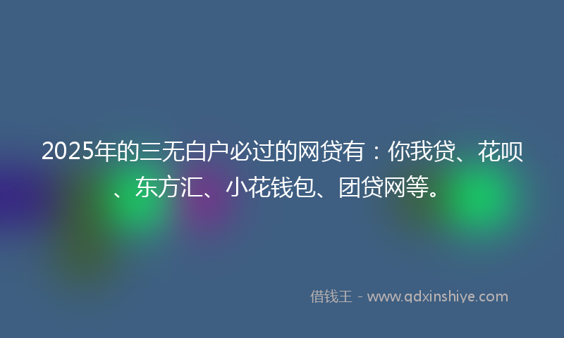 2025年的三无白户必过的网贷有：你我贷、花呗、东方汇、小花钱包、团贷网等。