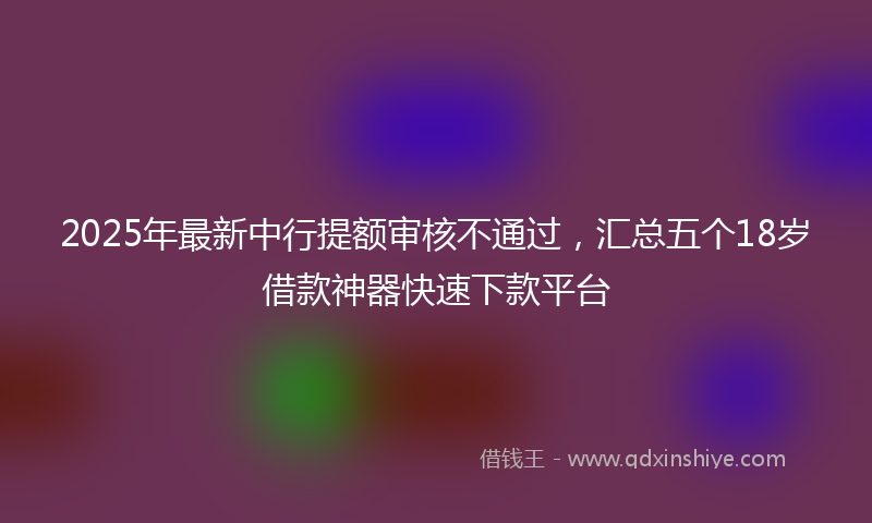 2025年最新中行提额审核不通过，汇总五个18岁借款神器快速下款平台