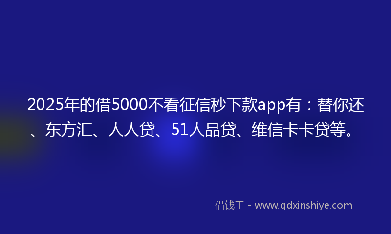 2025年的借5000不看征信秒下款app有：替你还、东方汇、人人贷、51人品贷、维信卡卡贷等。