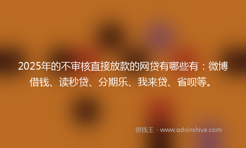 2025年的不审核直接放款的网贷有哪些有：微博借钱、读秒贷、分期乐、我来贷、省呗等。