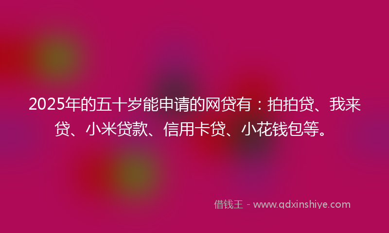 2025年的五十岁能申请的网贷有：拍拍贷、我来贷、小米贷款、信用卡贷、小花钱包等。