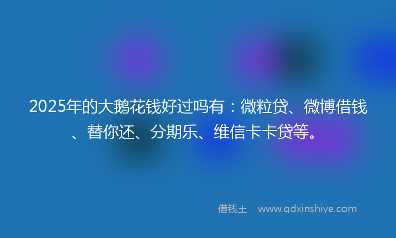 2025年的大鹅花钱好过吗有：微粒贷、微博借钱、替你还、分期乐、维信卡卡贷等。