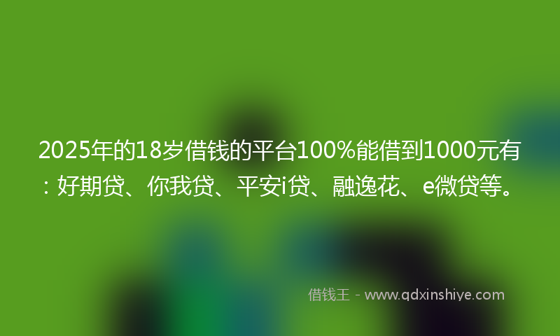 2025年的18岁借钱的平台100%能借到1000元有：好期贷、你我贷、平安i贷、融逸花、e微贷等。