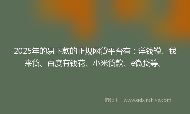 2025年的易下款的正规网贷平台有：洋钱罐、我来贷、百度有钱花、小米贷款、e微贷等。