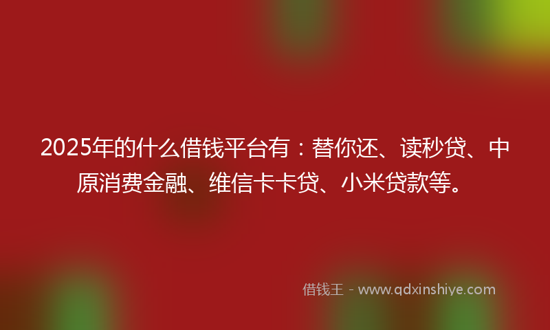 2025年的什么借钱平台有：替你还、读秒贷、中原消费金融、维信卡卡贷、小米贷款等。