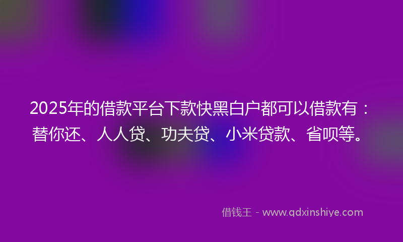 2025年的借款平台下款快黑白户都可以借款有：替你还、人人贷、功夫贷、小米贷款、省呗等。