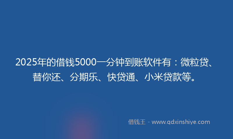 2025年的借钱5000一分钟到账软件有：微粒贷、替你还、分期乐、快贷通、小米贷款等。
