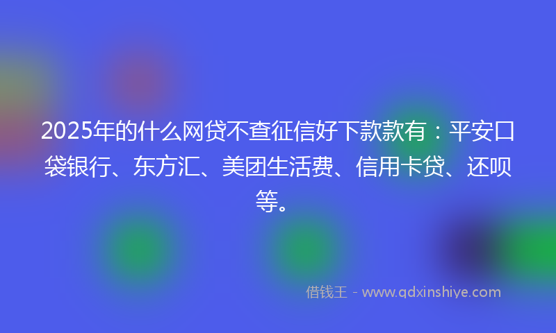 2025年的什么网贷不查征信好下款款有：平安口袋银行、东方汇、美团生活费、信用卡贷、还呗等。