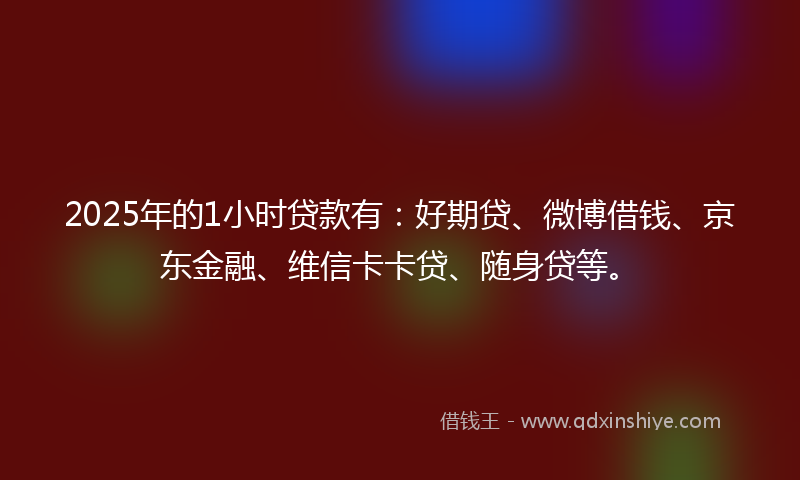 2025年的1小时贷款有：好期贷、微博借钱、京东金融、维信卡卡贷、随身贷等。