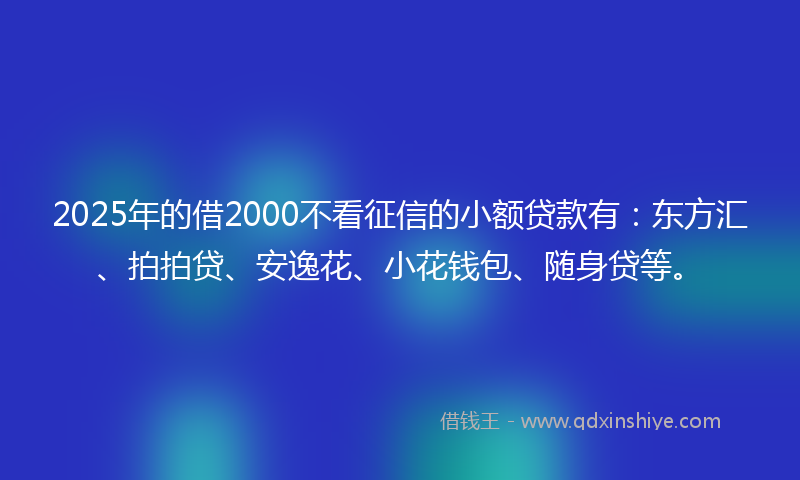 2025年的借2000不看征信的小额贷款有：东方汇、拍拍贷、安逸花、小花钱包、随身贷等。