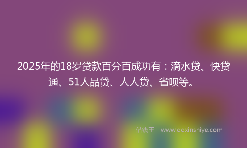 2025年的18岁贷款百分百成功有：滴水贷、快贷通、51人品贷、人人贷、省呗等。