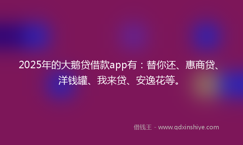 2025年的大鹅贷借款app有：替你还、惠商贷、洋钱罐、我来贷、安逸花等。