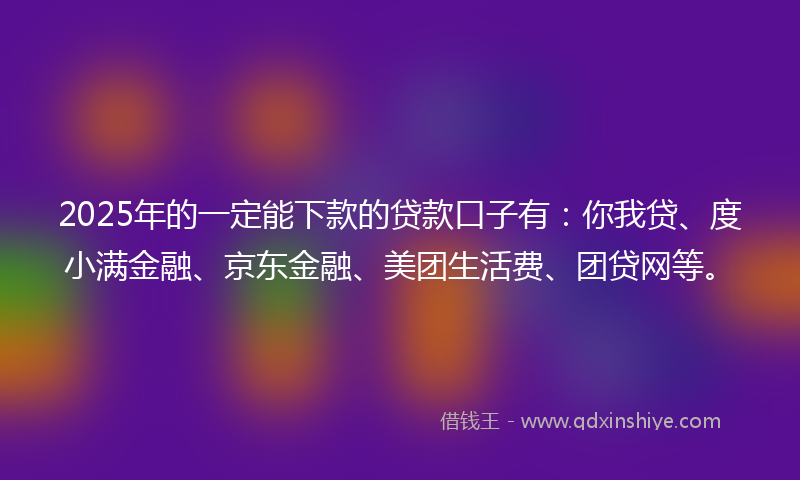 2025年的一定能下款的贷款口子有：你我贷、度小满金融、京东金融、美团生活费、团贷网等。