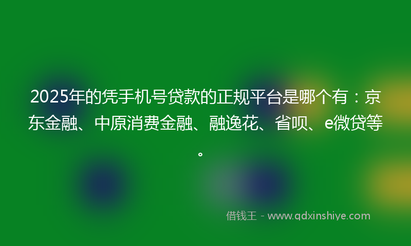 2025年的凭手机号贷款的正规平台是哪个有：京东金融、中原消费金融、融逸花、省呗、e微贷等。