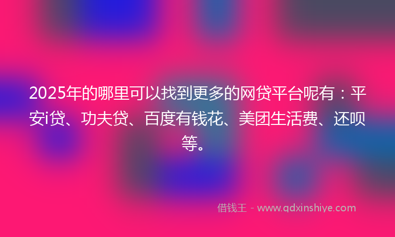 2025年的哪里可以找到更多的网贷平台呢有：平安i贷、功夫贷、百度有钱花、美团生活费、还呗等。