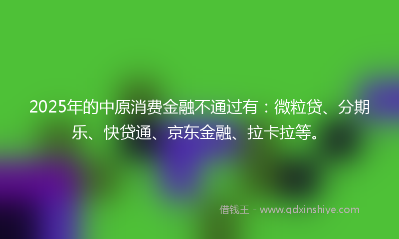 2025年的中原消费金融不通过有：微粒贷、分期乐、快贷通、京东金融、拉卡拉等。