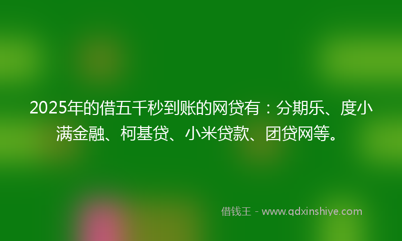 2025年的借五千秒到账的网贷有：分期乐、度小满金融、柯基贷、小米贷款、团贷网等。