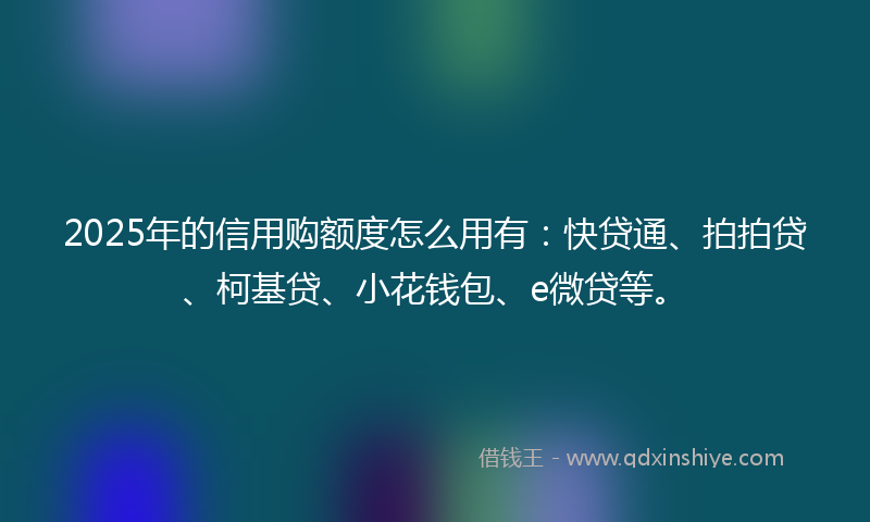 2025年的信用购额度怎么用有：快贷通、拍拍贷、柯基贷、小花钱包、e微贷等。