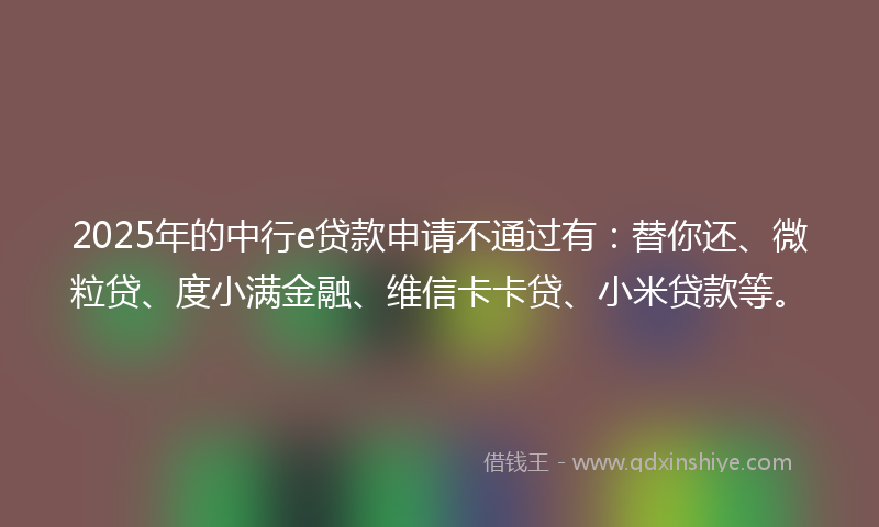 2025年的中行e贷款申请不通过有：替你还、微粒贷、度小满金融、维信卡卡贷、小米贷款等。