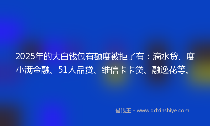 2025年的大白钱包有额度被拒了有：滴水贷、度小满金融、51人品贷、维信卡卡贷、融逸花等。