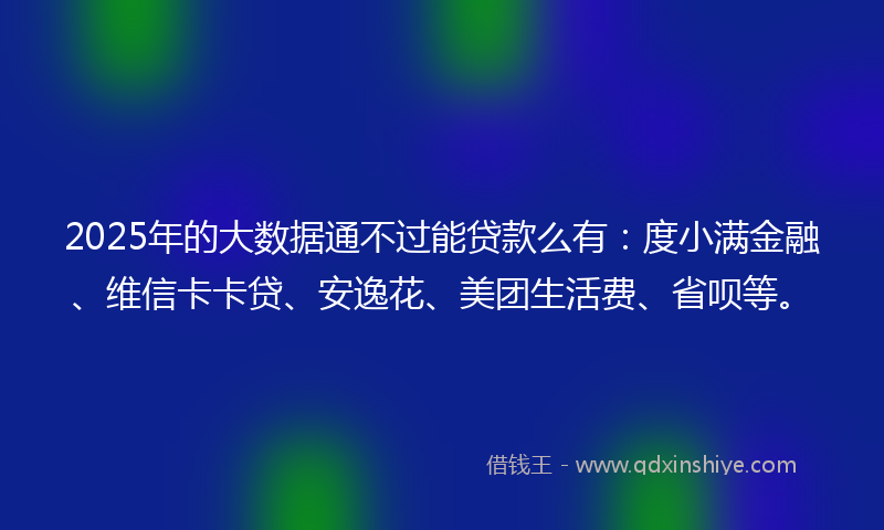 2025年的大数据通不过能贷款么有：度小满金融、维信卡卡贷、安逸花、美团生活费、省呗等。