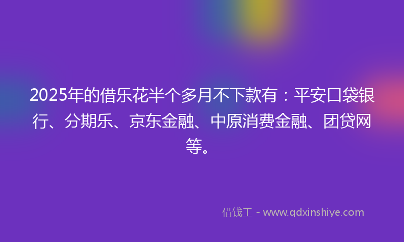 2025年的借乐花半个多月不下款有：平安口袋银行、分期乐、京东金融、中原消费金融、团贷网等。