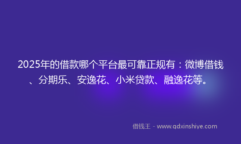 2025年的借款哪个平台最可靠正规有：微博借钱、分期乐、安逸花、小米贷款、融逸花等。
