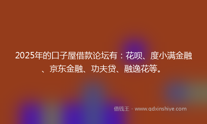 2025年的口子屋借款论坛有：花呗、度小满金融、京东金融、功夫贷、融逸花等。