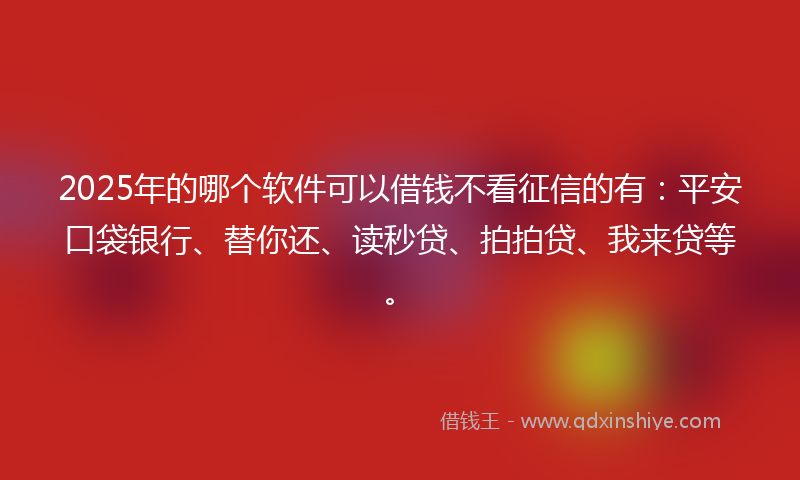 2025年的哪个软件可以借钱不看征信的有：平安口袋银行、替你还、读秒贷、拍拍贷、我来贷等。
